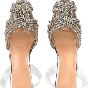 SHEMEE Women's Clear Stiletto High Heel Pumps Pointed Toe Transparent PVC Thin Heels Elegant Court Shoes