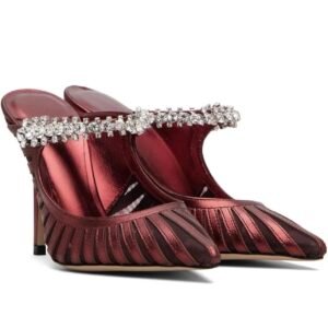 Heeled Mules for Women Closed Pointed Toe Rhinestone Strap High Heels Stiletto Heels Slip on Pumps Dressy Party Wedding