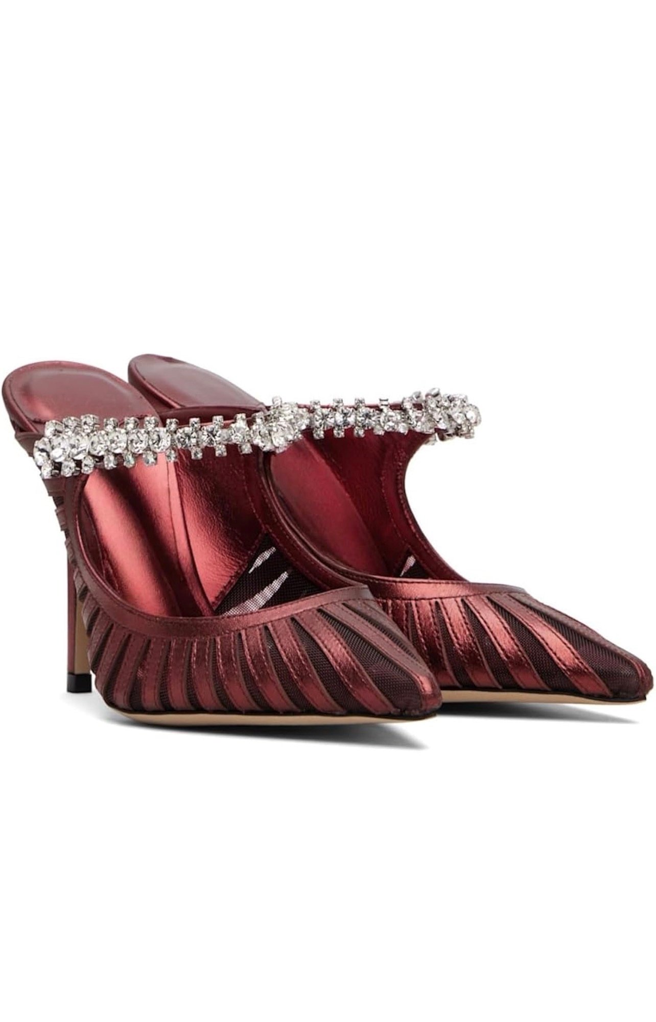 Heeled Mules for Women Closed Pointed Toe Rhinestone Strap High Heels Stiletto Heels Slip on Pumps Dressy Party Wedding